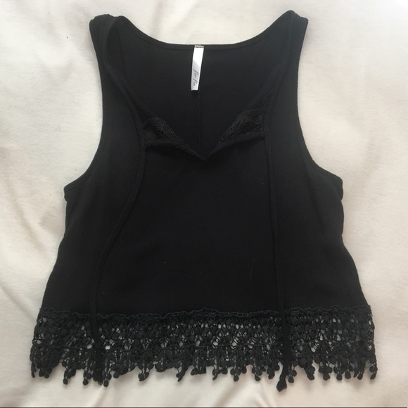 Black Crop Top with Bottom Crochet Detail - Picture 1 of 4